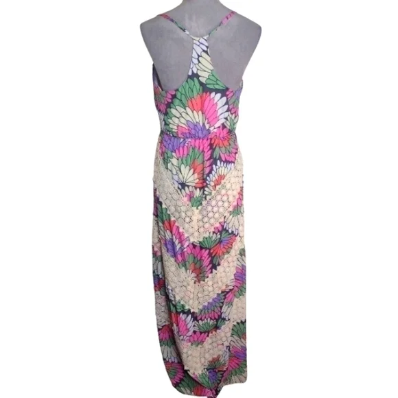 Judith March Floral Maxi Dress Size L Crochet Details Racer Back - Picture 3 of 7